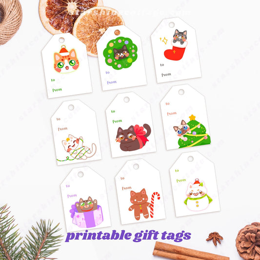 Cat Christmas Gift Tags | DIGITAL Download Printable Gift Tags 2x3" on Letter paper | DIY Cat lady gift tags, Cat lover's Gift Tag / Labels