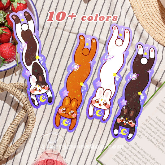 Bunny Galaxy Moon Bookmark | 10+ Bun Colors 2x7” Sparkly Star Holographic handmade