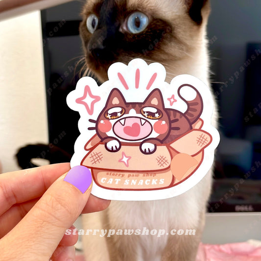 Cute Cat in a Box sticker | 3" waterproof glossy die cut stickers for water bottles, laptops | cute kawaii cat with heart meow