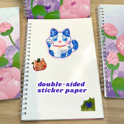 Peony Flower Reusable Sticker Book in Black Cat + Tuxedo Cat **Special Edition | A5 5.8 x 8" 100 pages sticker paper