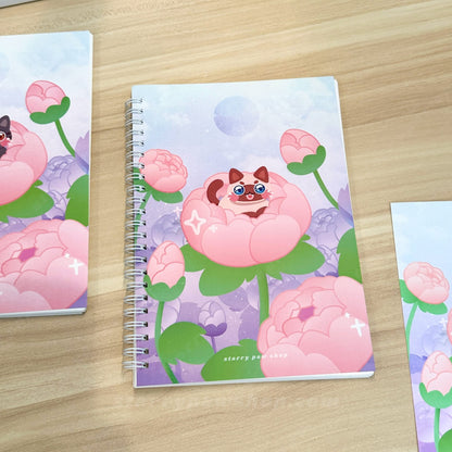 Peony Flower Reusable Sticker Book in Black Cat + Tuxedo Cat **Special Edition | A5 5.8 x 8" 100 pages sticker paper