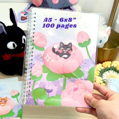 Peony Flower Reusable Sticker Book in Black Cat + Tuxedo Cat **Special Edition | A5 5.8 x 8" 100 pages sticker paper