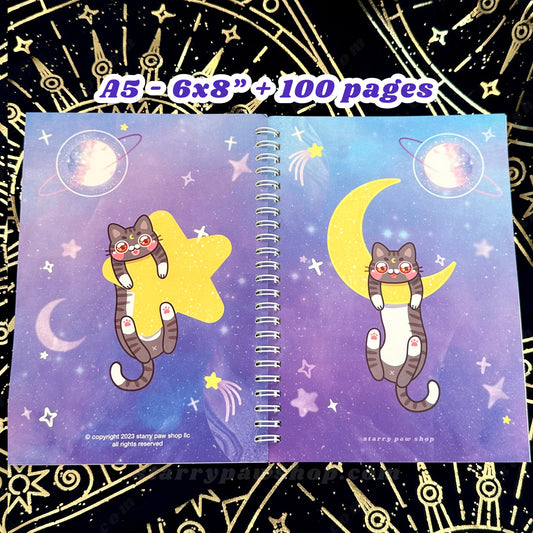 Galaxy Reusable Sticker Book in Black Cat or Gray Tabby Cat | A5 5.8 x 8" 100 pages sticker paper