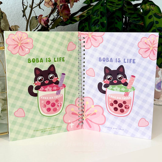 Boba Reusable Sticker Book in Black Cat or Brown Tabby Cat | A5 5.8 x 8" 100 pages sticker paper