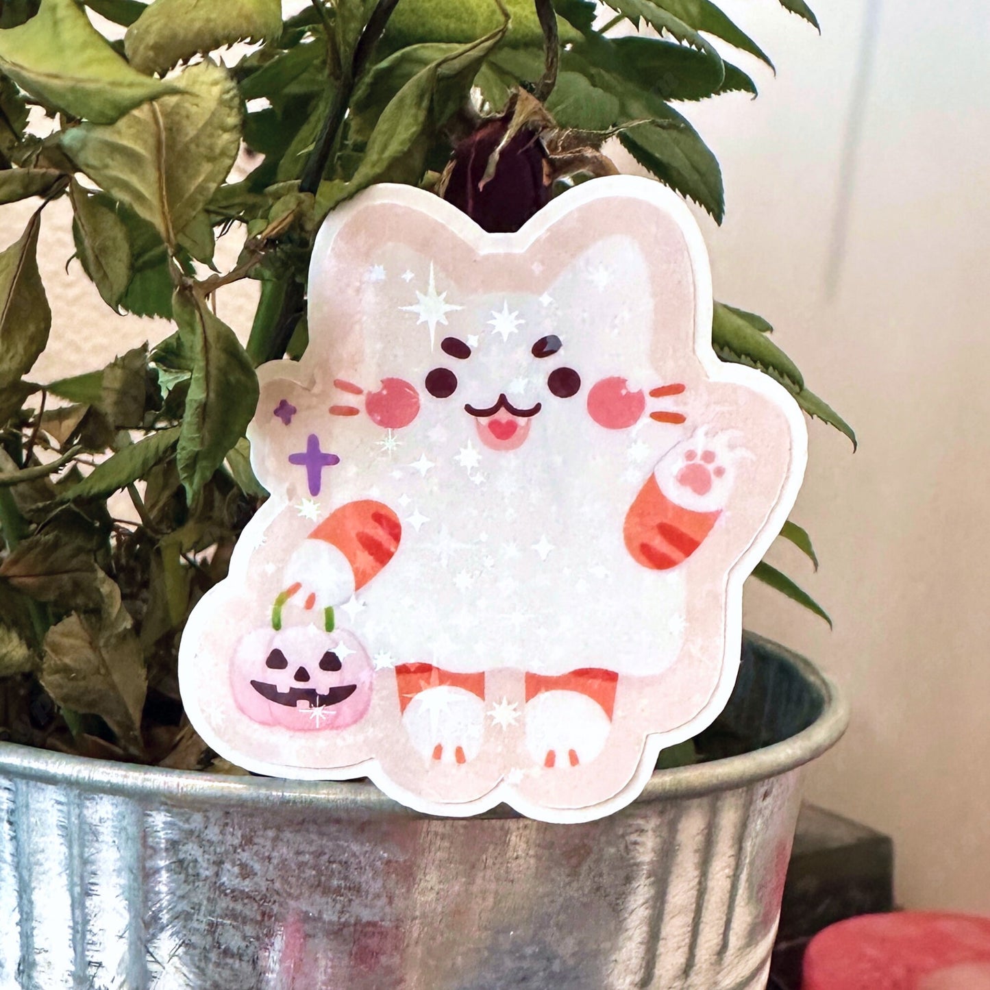 Ghost Cat Magnets / Stickers | 8 Cat Colors | Star Holo Waterproof Die Cut - Whiteboard Magnet or Ghostie Cat Sticker