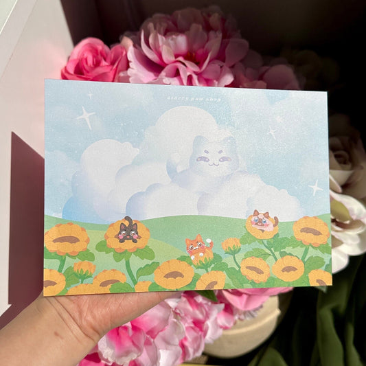 Sunflower Cat Memo Pad | A5 5.8 x 8" 50 sheets writing paper
